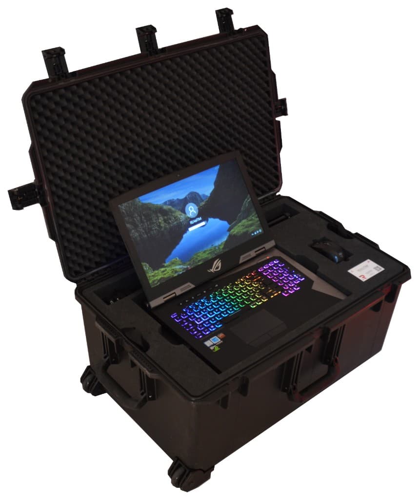 Mallette Pelican REALITIM contenant un PC portable ROG pour démonstration VR